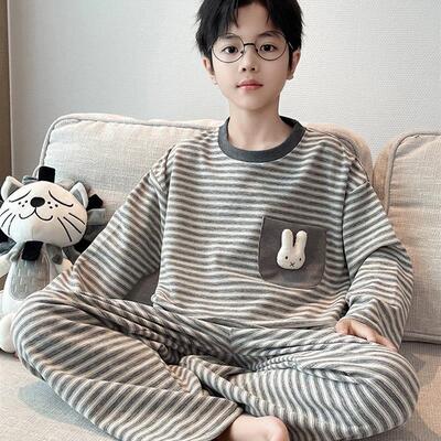 儿童装男童睡衣春秋冬款2025新款中大童家居服长袖青少年德绒保暖