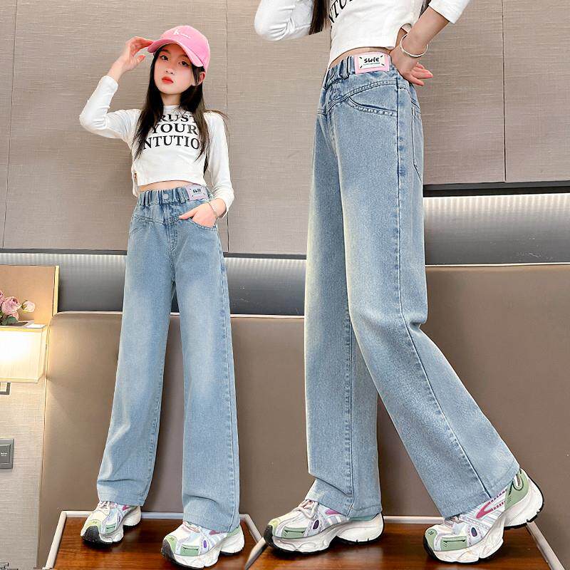 女童裤子2026新款春秋装直筒洋气儿童大童宽松春天休闲牛仔阔腿裤