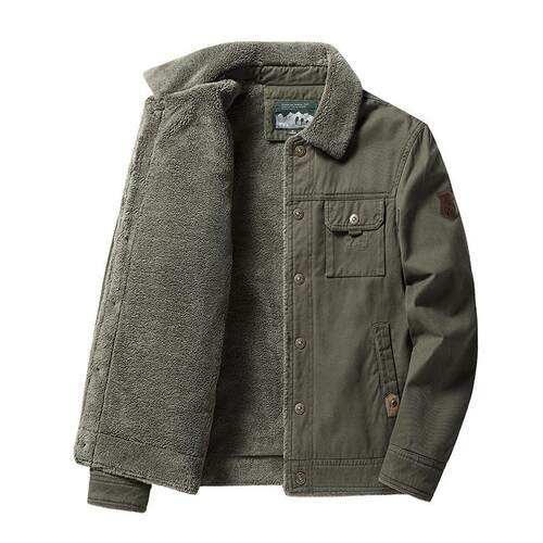冬季飞行员夹克男加绒加厚大码宽松棉衣中青年羊羔绒工装棉服外套
