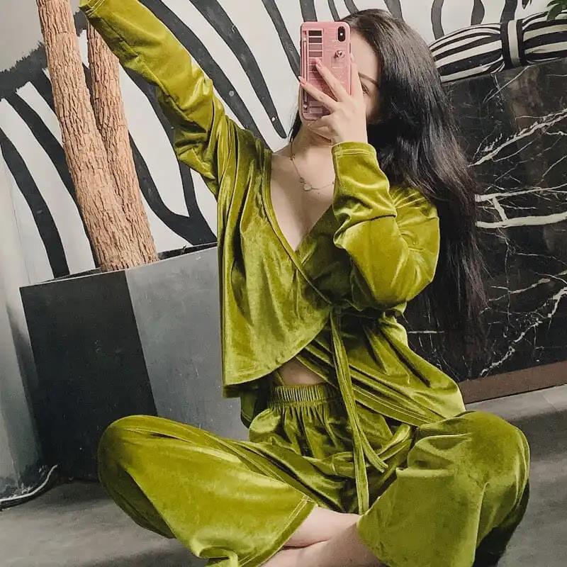 禁欲系睡衣女秋冬新款金丝绒日系和服性感小心机长袖家居服两件套