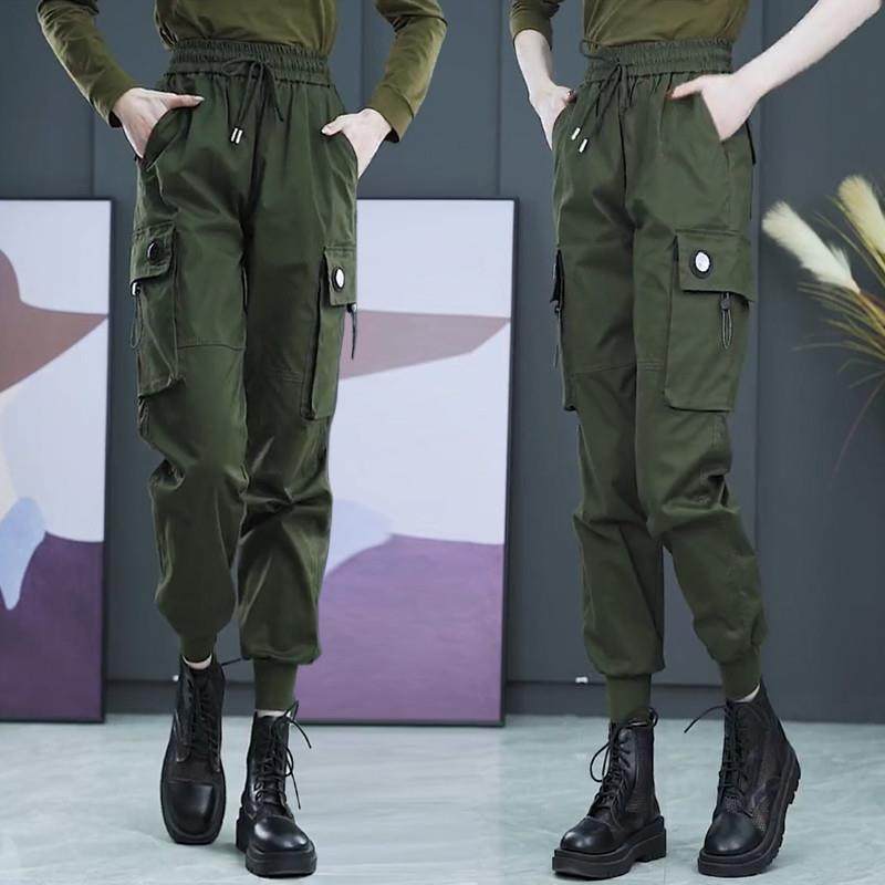 军绿色工装裤女2025年春秋季新款高腰多口袋加绒束脚哈伦休闲裤子,女装/女士精品,休闲裤,淘宝优惠券,粉丝福利购,淘宝优惠卷