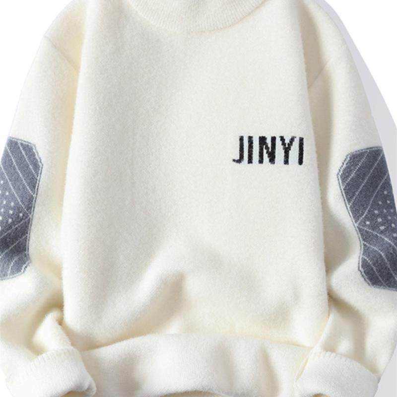 秋冬季彷水貂绒毛衣男士半高领加绒加厚款针织打底衫潮流青年线衣