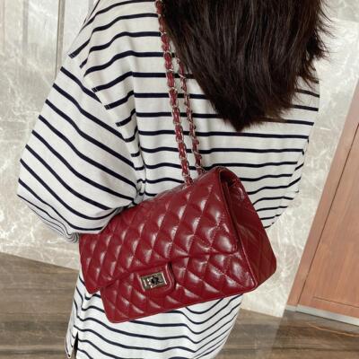 SEOULCHIC 高级感油腊皮车缝线腋下包2024秋冬单肩斜挎包链条包