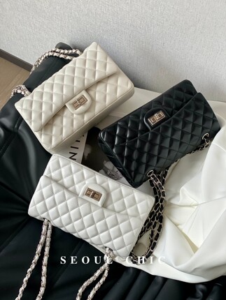 SEOULCHIC 高级感小香风腋下包2024新款车缝线单肩斜挎链条小方包