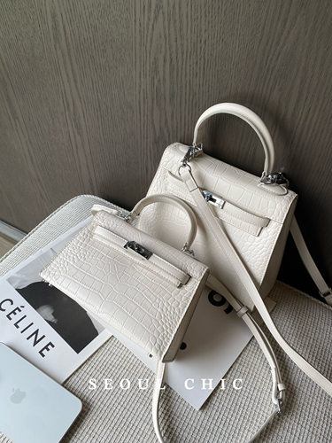 SEOULCHIC  高级感手提包哑光鳄鱼纹凯莉包