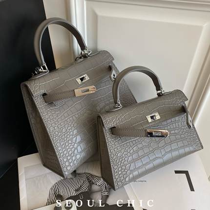 SEOULCHIC 高级感鳄鱼纹凯莉包2024新款质感精致手提包单肩斜挎包