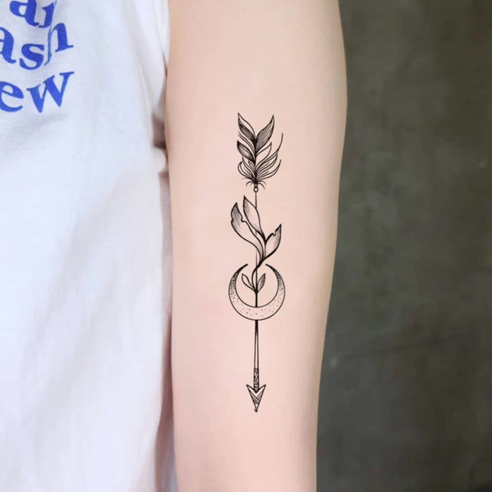 喵小姐纹身贴防水男女持久黑白小清新羽毛箭文艺复古手臂脚踝贴纸