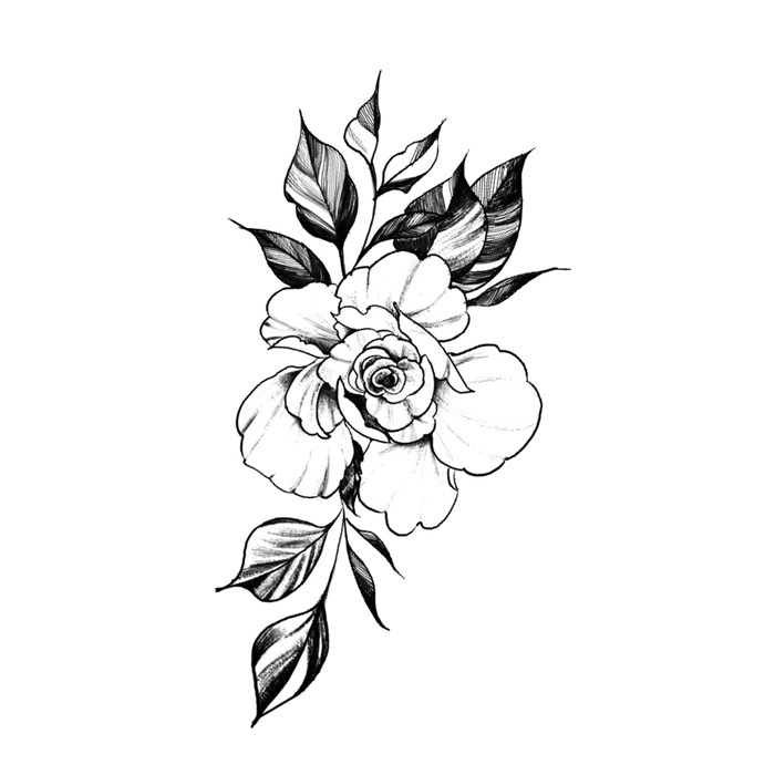 喵小姐文艺黑白仿真刺青锁骨手臂大腿持久防水纹身贴清新简约花瓣