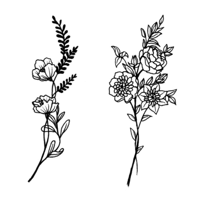 喵小姐 清新文艺花朵藤蔓 黑白手绘线条锁骨脚踝防水持久女贴纸