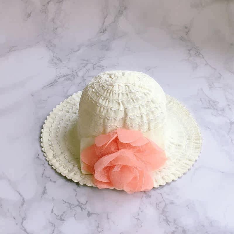 外贸出口春夏女宝宝公主小孩女童大帽檐遮阳帽花朵太阳帽盆帽渔夫
