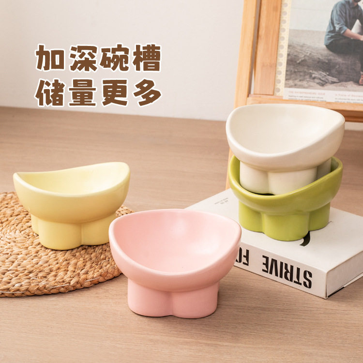 猫碗陶瓷粮碗水碗保护颈椎高脚斜口猫咪饮水碗宠物碗狗狗饭碗食盆
