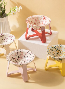 飞碟宠物碗日本pecolo泼墨碗陶瓷猫碗粮碗架猫狗通用