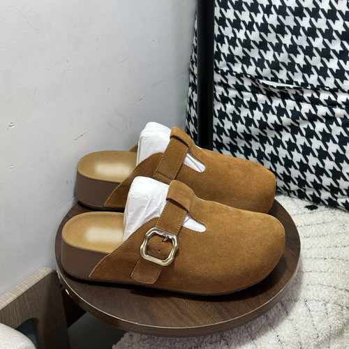 断码反绒厚底包头勃肯半拖女鞋