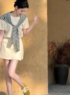 运动套装女夏季ins潮学生韩版宽松时尚感短袖短裙休闲两件套