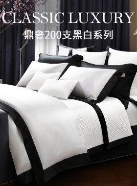 鼎级正品200支进口长绒棉四件套高奢纯棉超柔裸睡黑白色床上用品