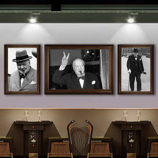 丘吉尔雪茄吧装饰画复古酒吧挂画工业风美式客厅书房名人画像壁画