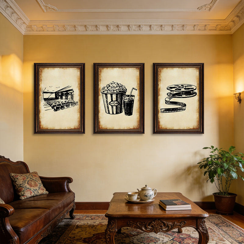 黑白电影元素装饰画复古私人影院影音室壁画怀旧酒吧咖啡厅挂画