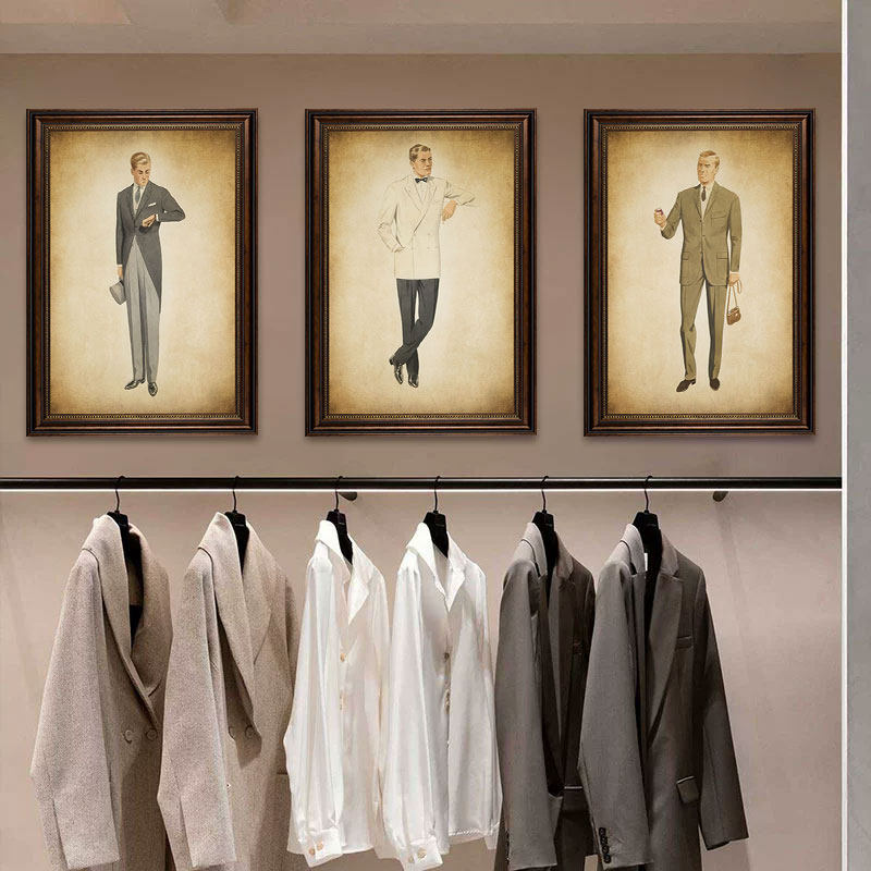 复古美式男士服装店装饰画西装店礼服设计工作室裁缝店直播间挂画