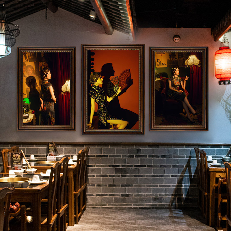 老上海旗袍美女装饰画民国风茶楼餐馆挂画复古怀旧饭店火锅店壁画