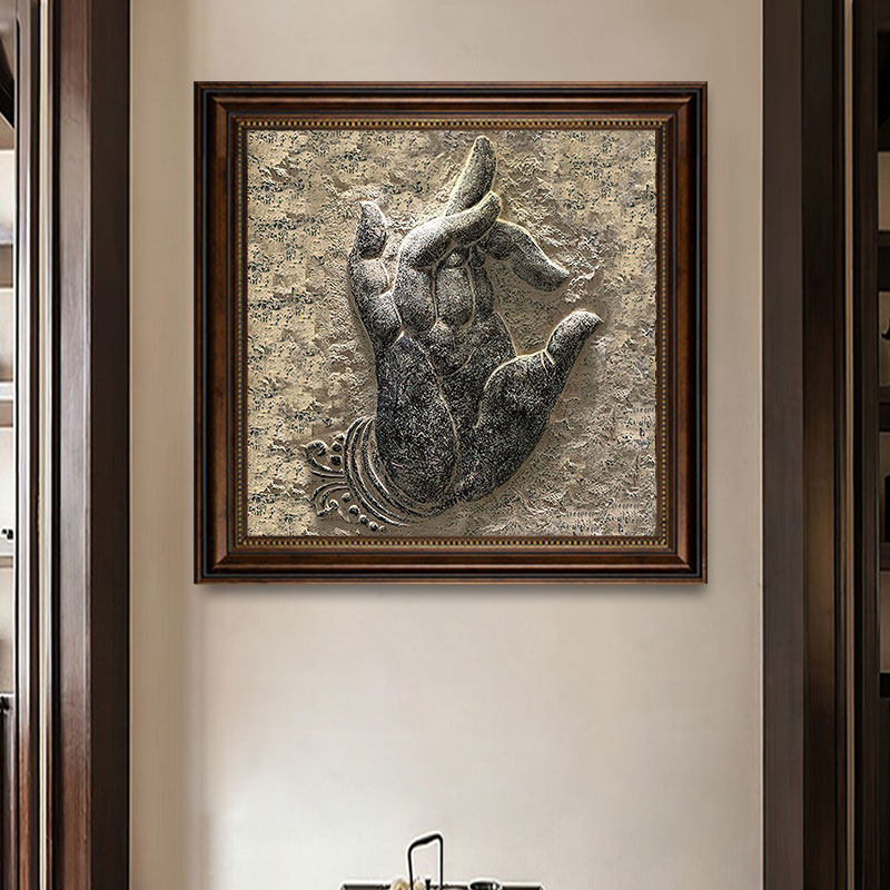 佛手酒店客厅背景墙装饰画新中式禅意茶室挂画立体感走廊过道壁画