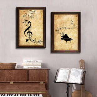 古典乐器音符声乐装饰画美式复古钢琴上方挂画音乐教室客厅壁画
