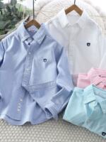 Pure cotton shirt for boys, long sleeves for spring and autumn, 2025 new spring collection, cool and stylish school style, solid color shirt for boys from Zhongda thumbnail 6
