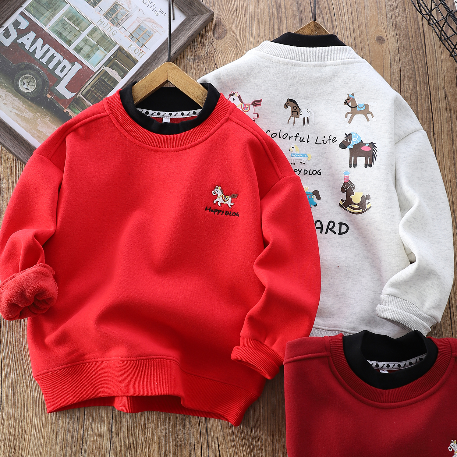 男童过年红色加绒卫衣