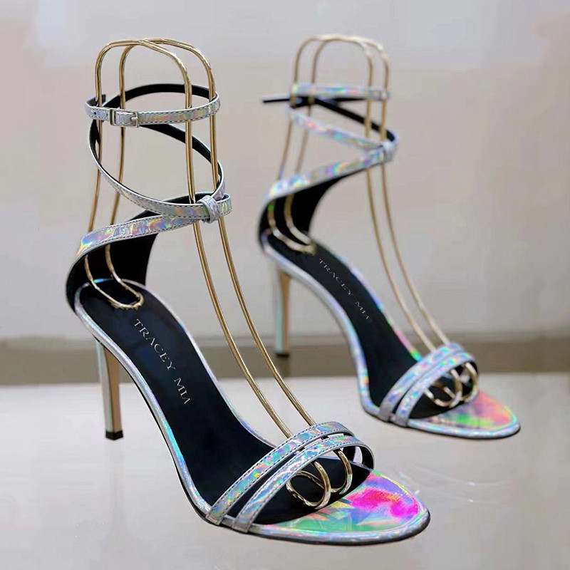 2026年新款夏季黑色高跟鞋女细跟交叉绑带一字带扣露趾百搭凉鞋女