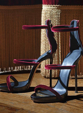 2025年新款夏性感百搭高跟鞋女细跟一字带黑色罗马防水台凉鞋女潮