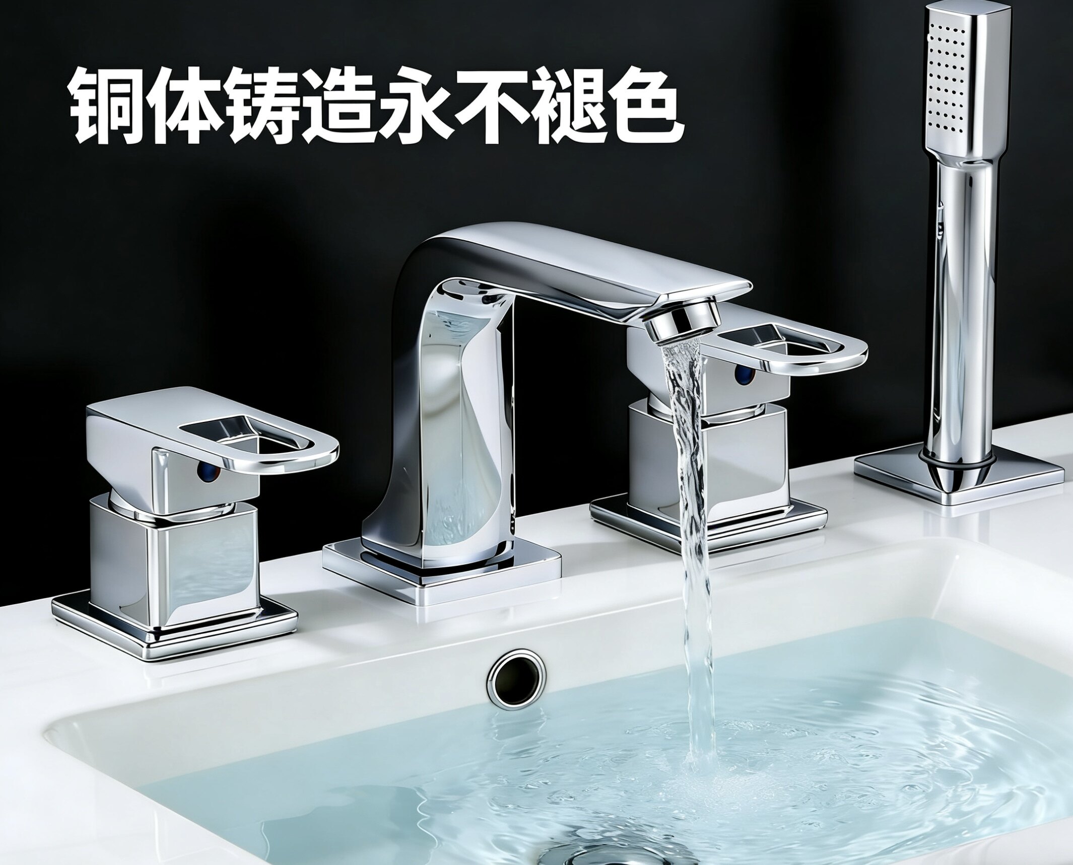 分体式四件套水龙头浴室柜面盆双把三孔三件套精铜主体冷热水台盆