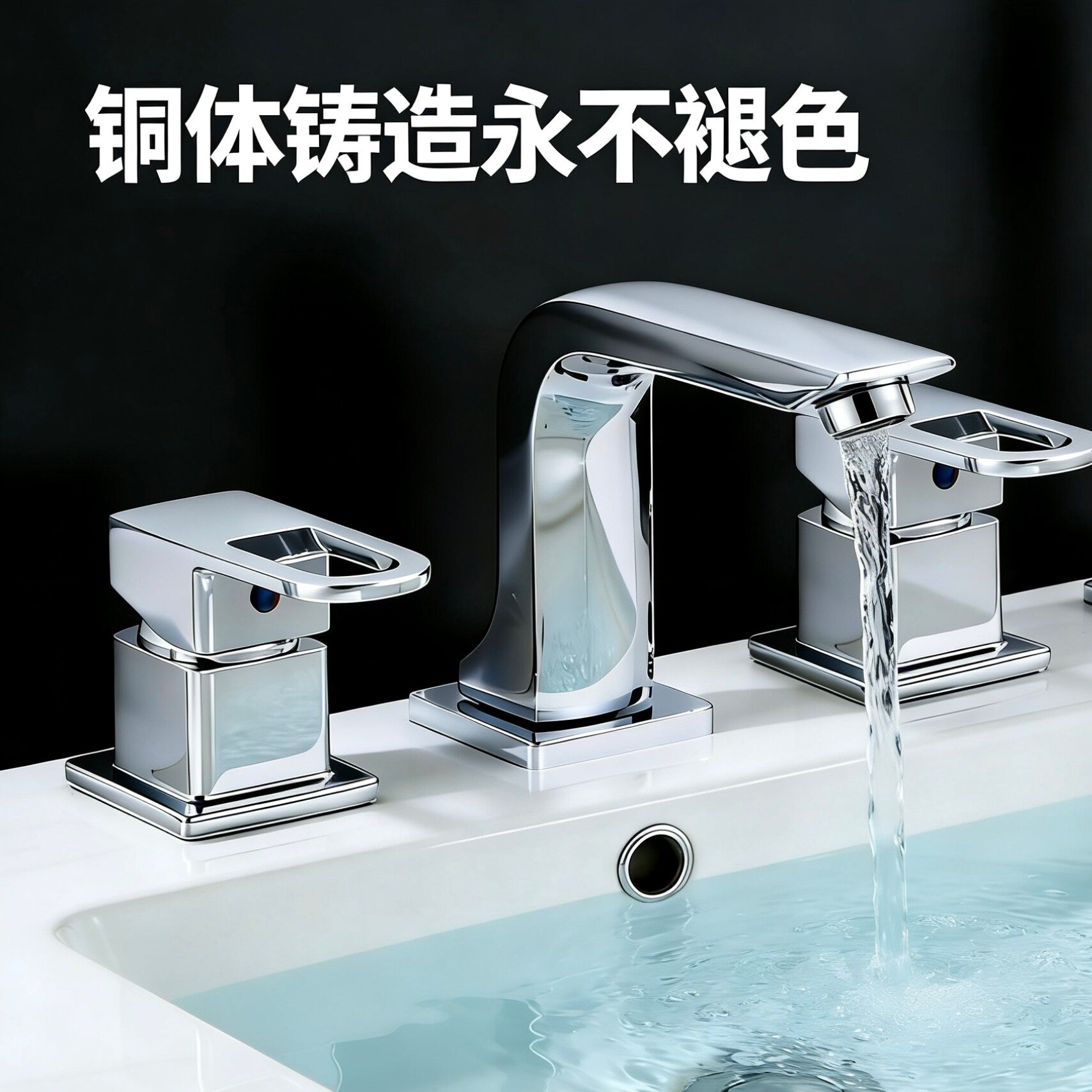 分体式四件套水龙头浴室柜面盆双把三孔三件套精铜主体冷热水台盆