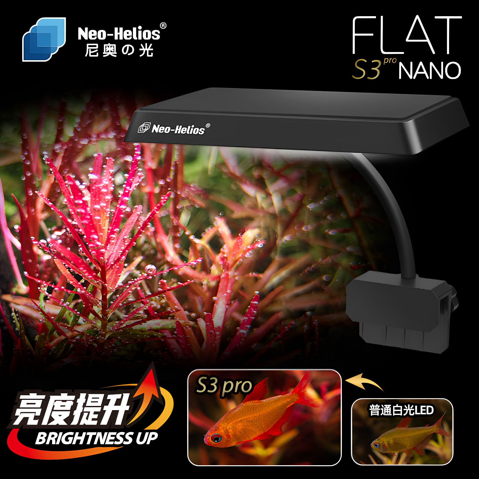 尼奥升级版S3pro+新款透镜版夹灯RGB高亮度水草增艳植物灯全光谱