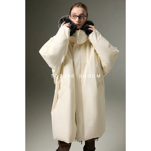 白鸭绒可拆卸毛领连帽派克羽绒服