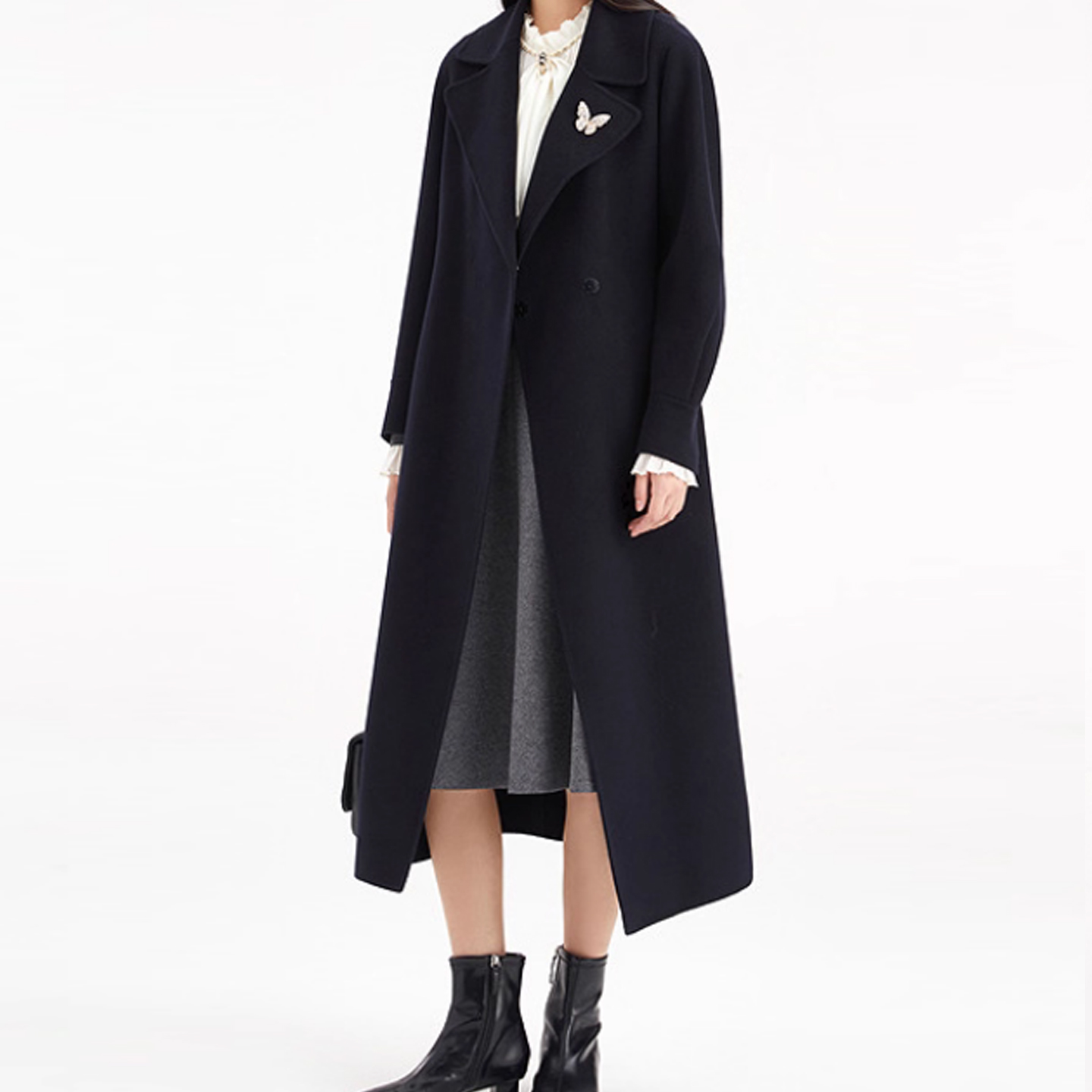 【100%山羊绒】珂莱帝迩2025秋冬季商场同款气质蝴蝶双面呢大衣女