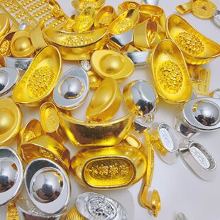 迷你小合金元宝银元宝合金实心小金锭聚宝盆米缸百福缸装饰配饰摆