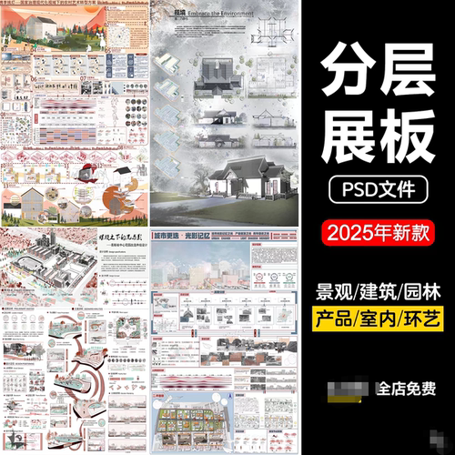 2025竞赛风室内环艺景观园林建筑艺术环境设计作品PS展板PSD模板
