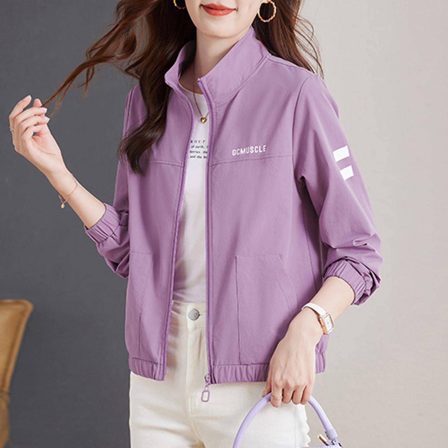 户外休闲运动外套女2026春夏新款立领风衣夹克百搭女款开衫上衣