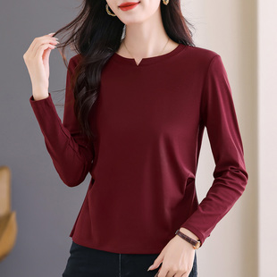 女装2025新款早秋单穿内搭女打底衫漂亮掐腰长袖红色洋气上衣女