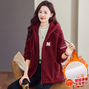 独特漂亮初冬厚外套2025年韩版宽松时尚百搭别致绣花保暖连帽开衫