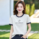 假两件圆领短袖T恤女2026夏季新款洋气印花半袖显瘦女士正肩上衣