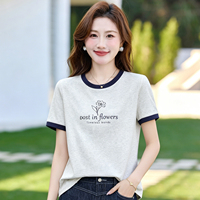 假两件圆领短袖T恤女2026夏季新款洋气印花半袖显瘦女士正肩上衣