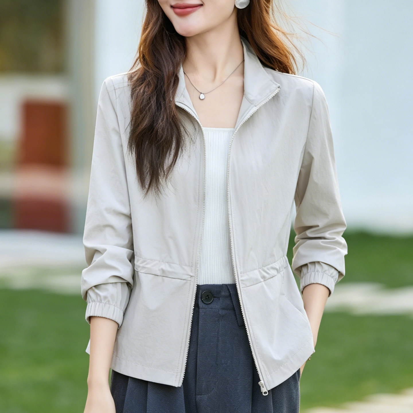 户外休闲运动立领风衣女春秋薄款图片
