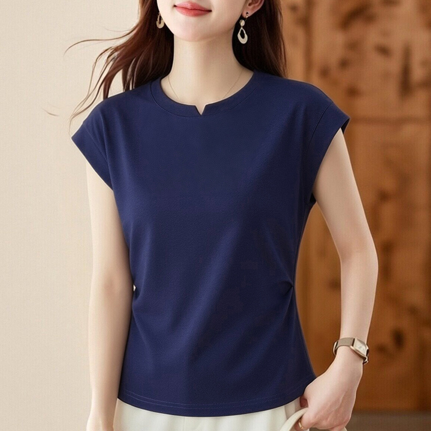 GCMUSCLE夏季新款圆领短袖t恤女洋气减龄显瘦女士掐腰无袖上衣