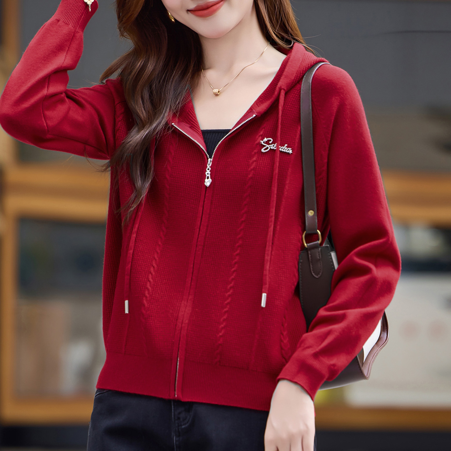 纯色拉链针织衫2025年新款