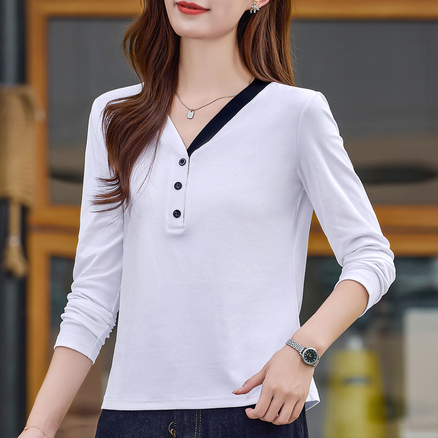 新疆长绒棉长袖T恤修身显瘦