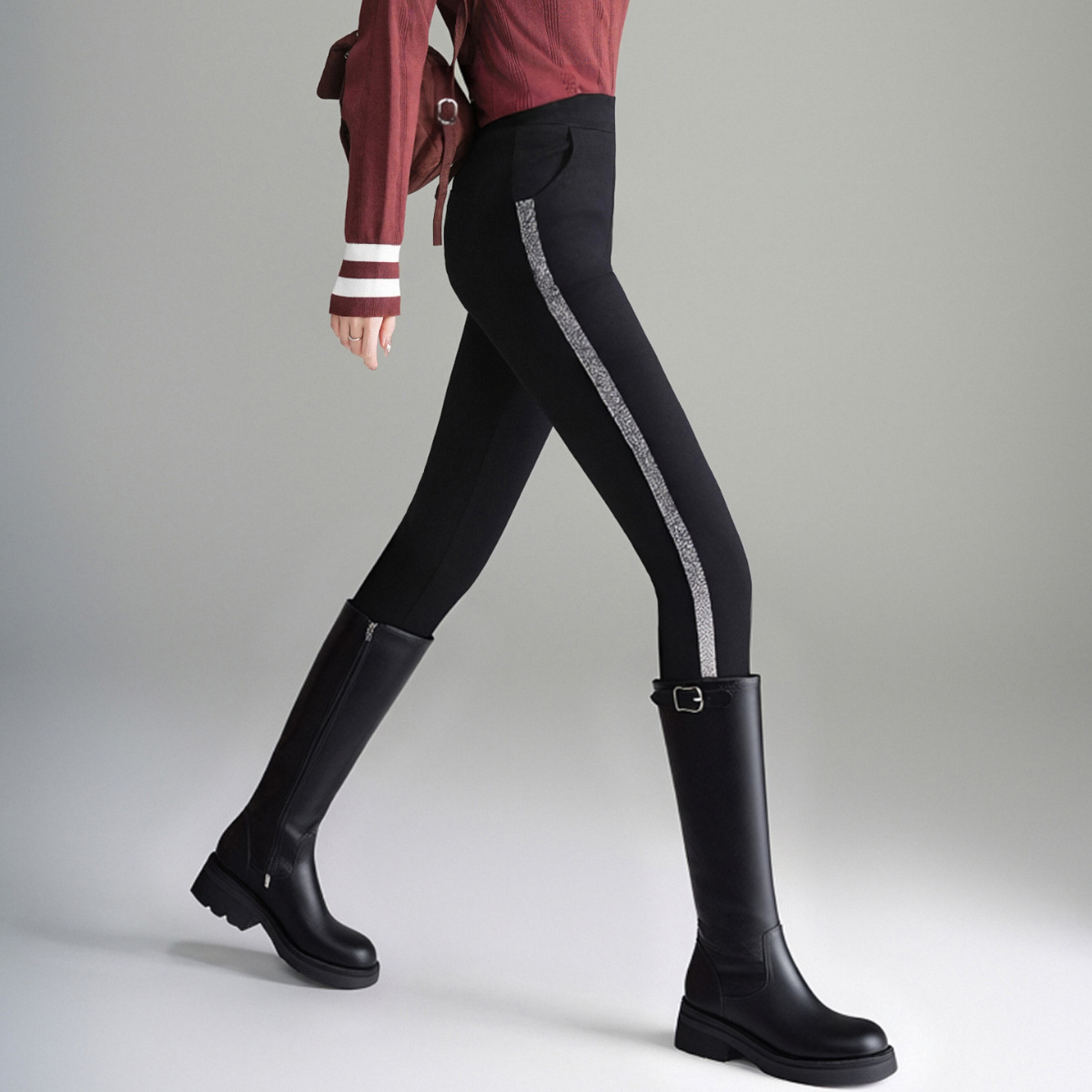 直筒弹力黑色运动休闲裤