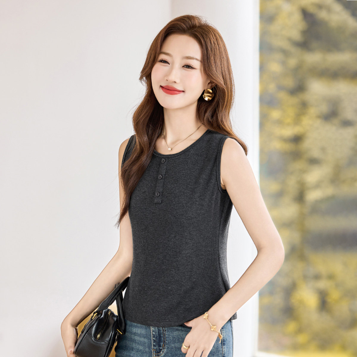 2025年秋冬磨毛打底背心女内搭高级感保暖轻奢圆领宽松时尚上衣