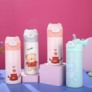 卡通保温杯女时尚学生保温壶运动便携可爱花茶水杯防漏刻字定制