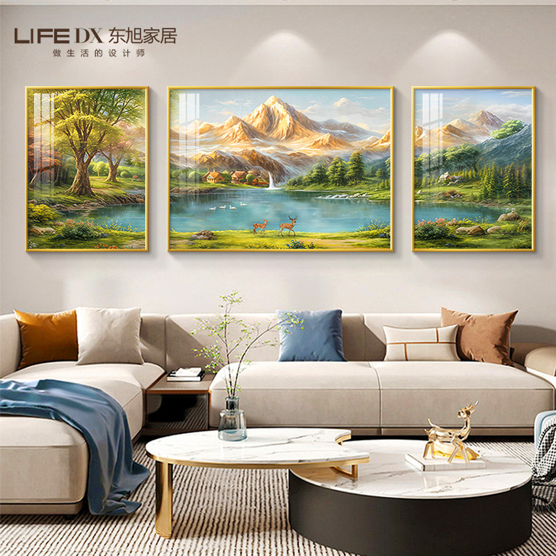 聚宝盆山水画客厅装饰画高级感沙发背景墙挂画2025新款手绘油画