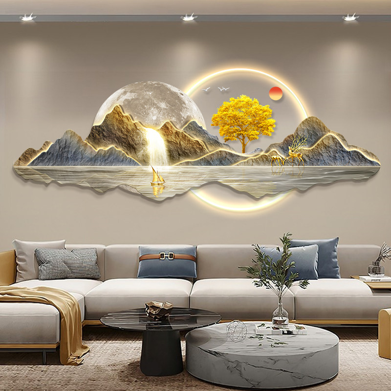 客厅装饰画轻奢高级感沙发背景墙挂画大气山水画壁画2024新款灯画